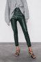 Zara зелен кожен панталон/клин, размер S, снимка 1 - Панталони - 44260367