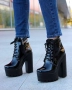 Боти на ток - черен лак с черно ходило, снимка 1