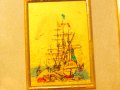 Старинна златна картина рисувана върху златно фолио - Старинен кораб  - с маркировка за злато 982 ( , снимка 2