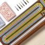 Нов Луксозен дървен сет за Cribbage с 3 писти, карти и метални пинове, снимка 1