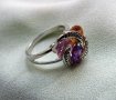Сребърен пръстен с три цвята турмалини, снимка 2