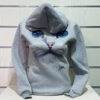 Нов дамски суичър с 3D принт сива Котка със сини очи, снимка 17 - Суичъри - 27502878