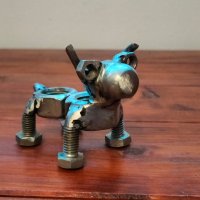 Питбул метален скрап арт. ръчна изработка на куче от рециклирани метални части , снимка 6 - Статуетки - 42643780
