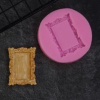 Малка правоъгълна рамка с орнаменти силиконов молд форма декор торта сладки фондан гипс, снимка 1 - Форми - 30441528