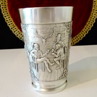 Чаша,халба от калай,ловна тема. , снимка 3 - Антикварни и старинни предмети - 37783626