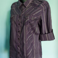 Уникална маркова риза ”Cecil”two-tone patchwork / цвят Аметист , снимка 2 - Ризи - 15473687