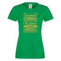 Дамска Тениска DECEMBER 2004 18 YEARS BEING AWESOME Подарък,Ианенада,Празмик  , снимка 8 - Тениски - 37080415
