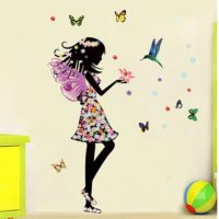 Черно момиче пеперуда колибри самозалепващ стикер лепенка за стена и мебел , снимка 1 - Декорация за дома - 30767330
