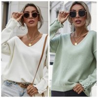 Дамски широк пуловер с маншет и копчета, 2цвята - 023, снимка 1 - Блузи с дълъг ръкав и пуловери - 42407101