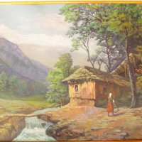Стара картина ,Виктор Попов селски пейзаж,маслени бои,картонбои, снимка 9 - Картини - 35502034