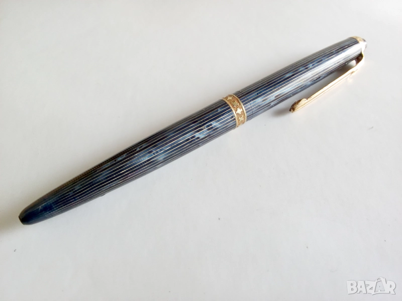 РЯДКА ХИМИКАЛКА 1950г DIPLOMAT ОТ ЗЕЛЕНО-СИНЬО РАФИРАНА СМОЛ , снимка 1