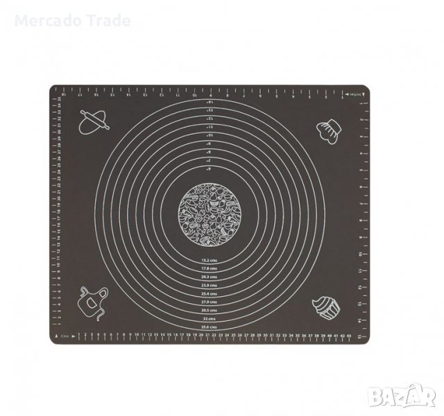 Силиконова подложка Mercado Trade, За тесто, Незалепваща, Скала за размери, Черен, снимка 1