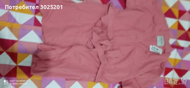 Дамски халат С М Л до коляно в розово, снимка 1