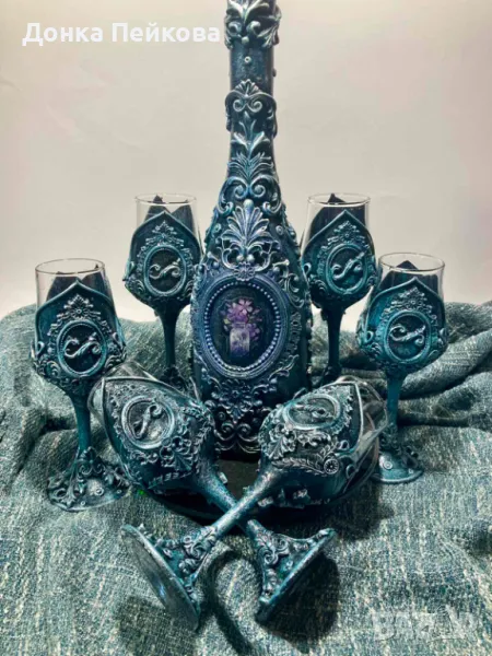 Сервиз за аперитив ръчна изработка в сребро , снимка 1