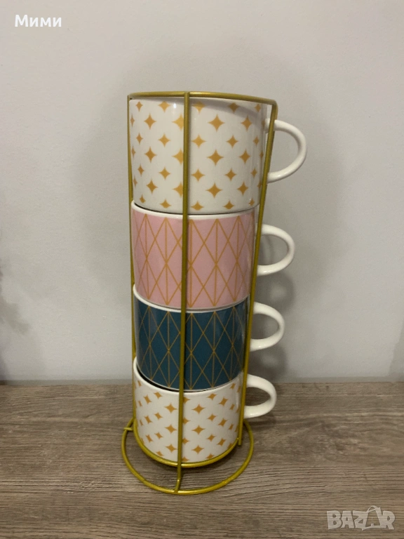 Комплект 4 чаши с поставка, снимка 1