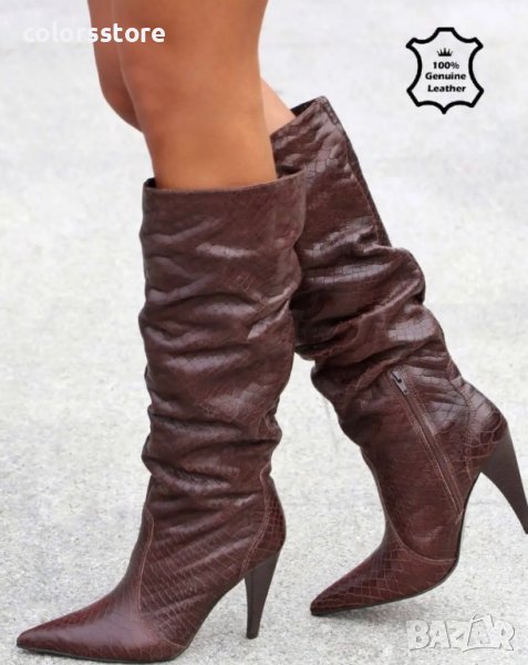 Ботуши на ток - кафяв крок ЕСТЕСТВЕНА кожа - 113903, снимка 1