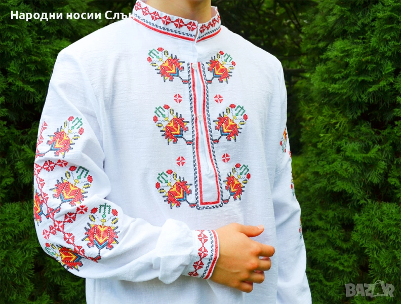 Мъжка риза с бродирана шевица, снимка 1