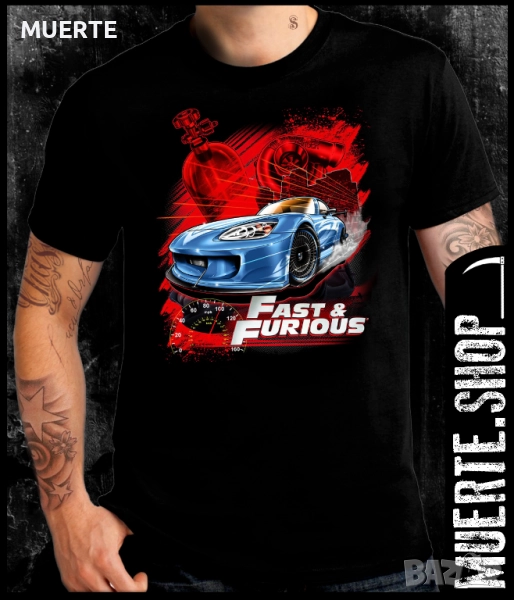 Черна тениска с щампа FAST AND FURIOUS, снимка 1