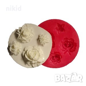 4 различни розички роза цвете силиконов молд форма фондан декор торта, снимка 1