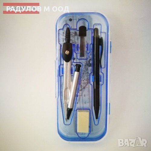 Ученически комплект за чертане 8 части - пергел, линия, молив, триъгълници, транспортир / 7560, снимка 1