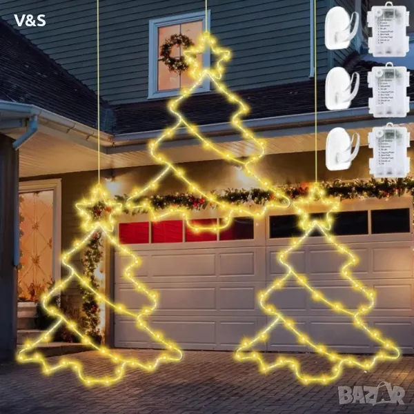 Коледна елха,Пакет от 3 светодиода за, осветен прозорец за коледна украса, LED декорация за прозорци, снимка 1