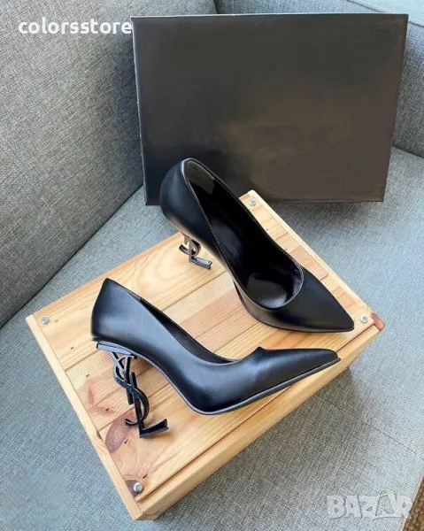 Обувки на ток - черна кожа с черен ток - Y1L, снимка 1