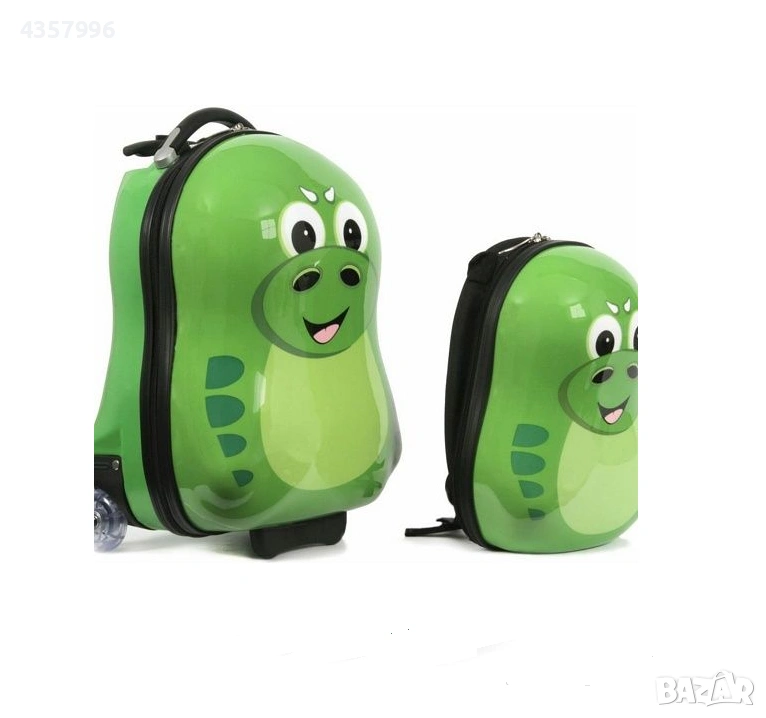 Комплект куфар и раница Дино, За деца, Зелен , снимка 1