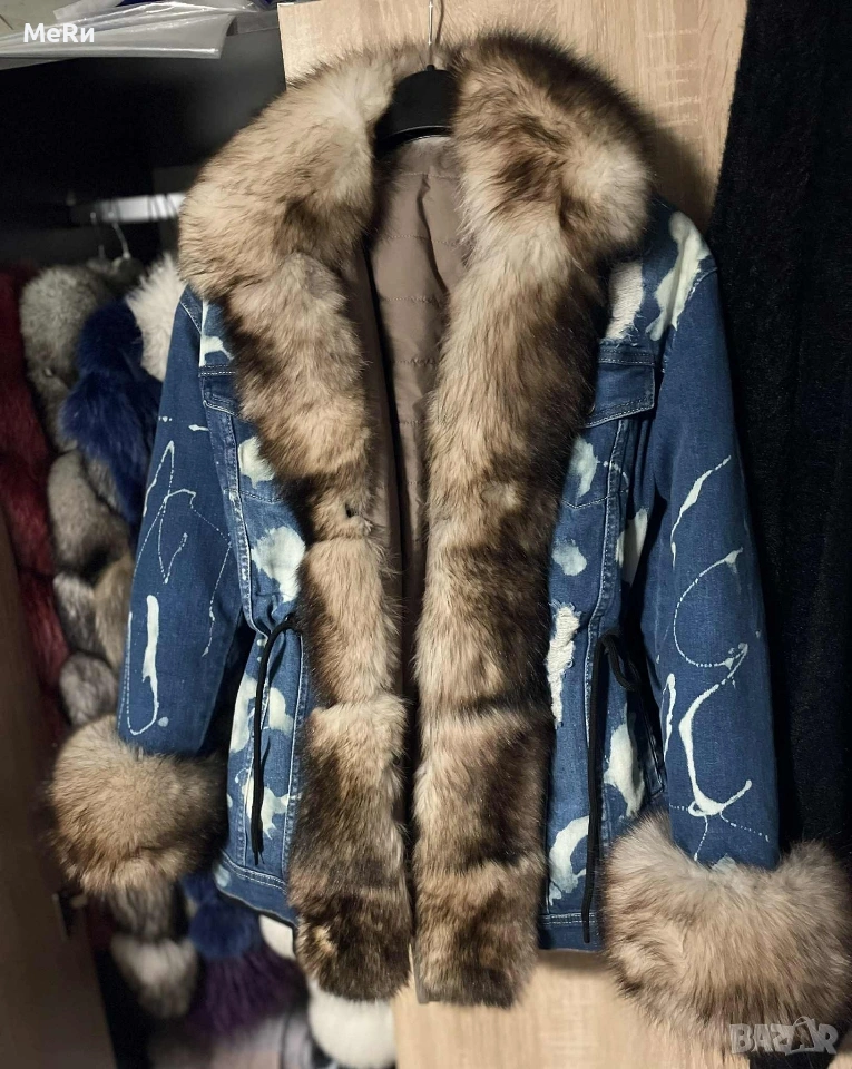 Дънкова парка естествен косъм лисица , снимка 1