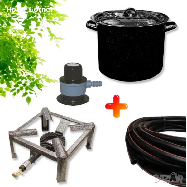 Комплект емайлиран казан 50л + газов котлон/пиростия 10kW + вентил + маркуч , снимка 1