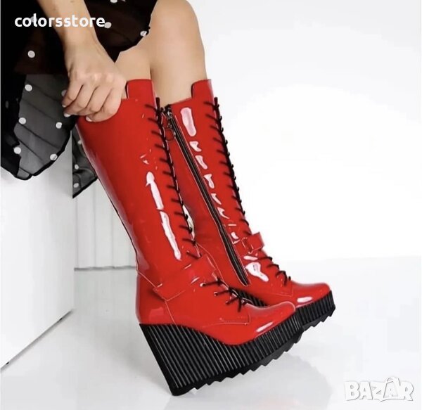 Ботуши на платформа - червен лак - 1905, снимка 1