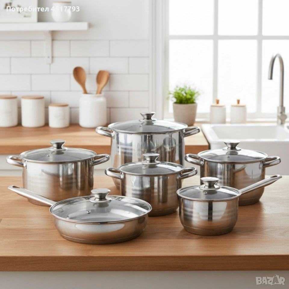 Комплект тенджери от неръждаема стомана ADM – 12 части с капаци BXGG-001, снимка 1