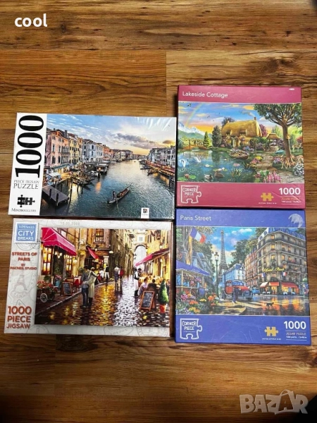 Пъзели 1000 части – Париж, Венеция и езерно котидж село, снимка 1