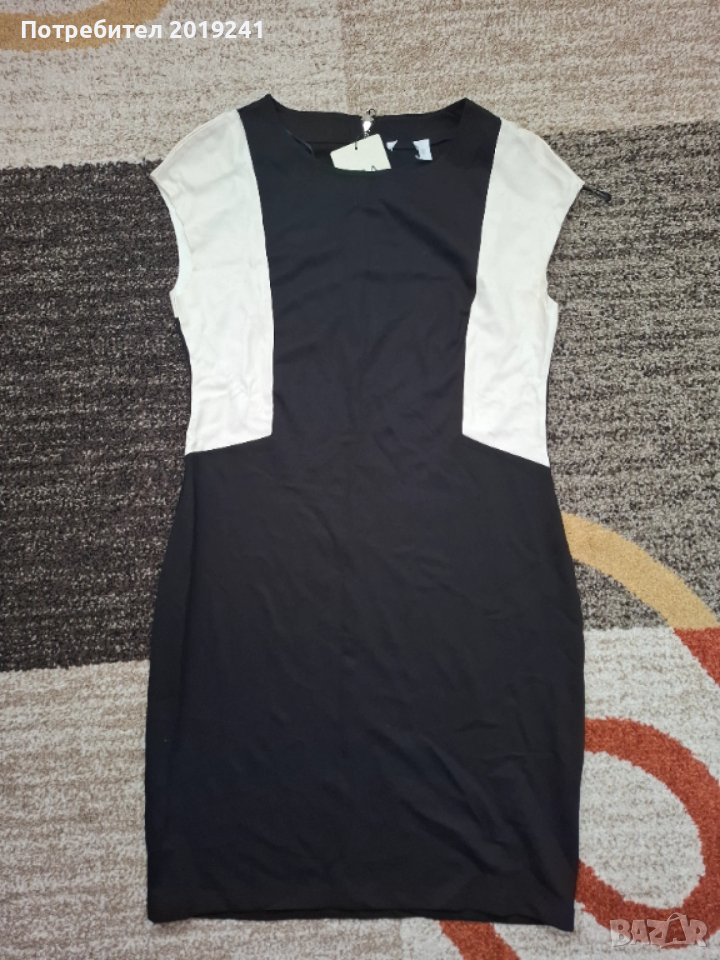 Черна рокля с бели кожени елементи , снимка 1