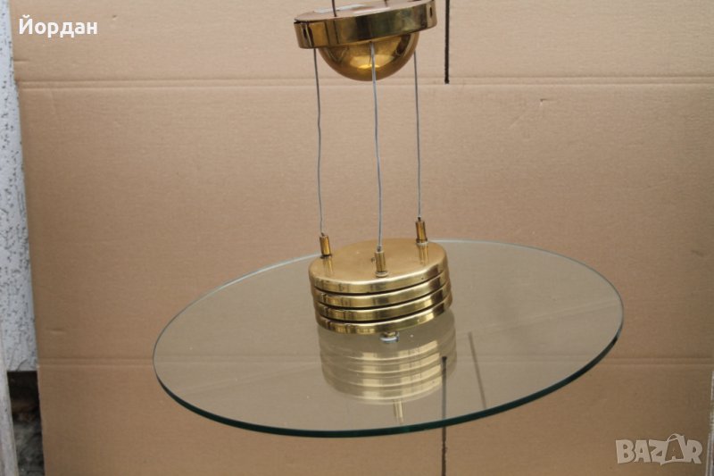 Немски абажур-стъкло и месинг, снимка 1