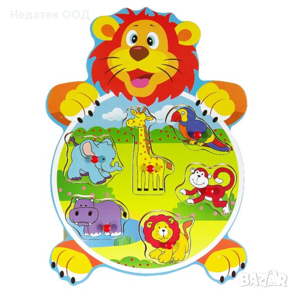 Дървен пъзел, Лъв/ животни , 6 части, 27x20 см, снимка 1