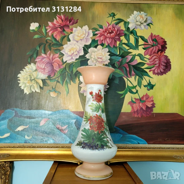 Античная рядка опалинова ваза рьчна рисувани Франция, снимка 1