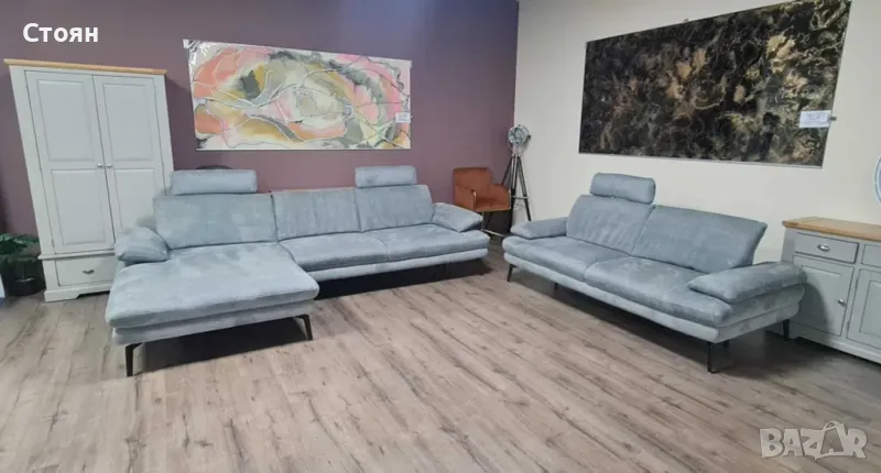 Сив комплект дивани от плат ъглов диван и тройка "Dieter Knoll", снимка 1