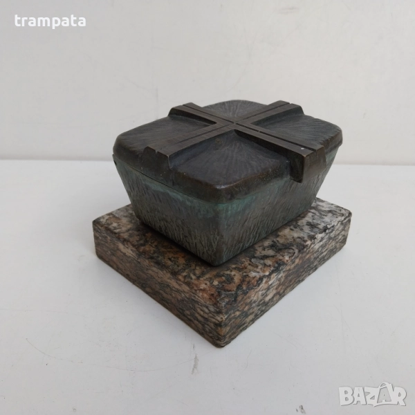 ТОП ОФЕРТА -50%  Стар немски съд за светена вода , метал и мрамор , снимка 1