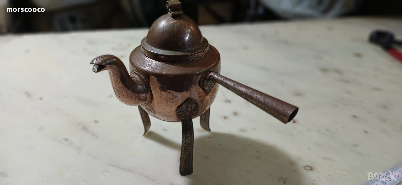 Старинен месингов чайник за греяна ракия , снимка 1