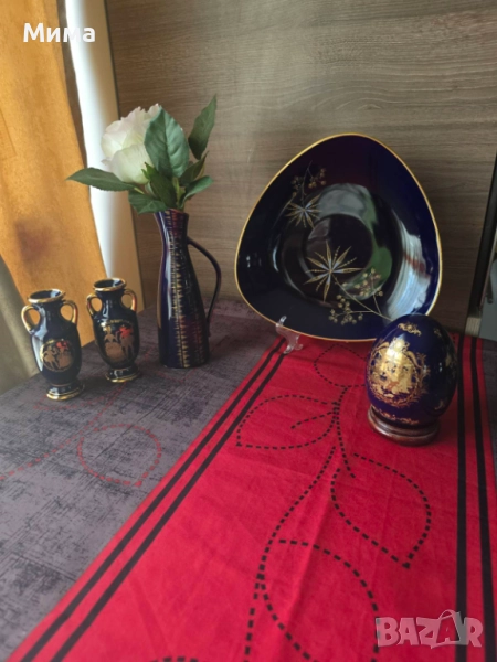 Порцеланови вази и купа кобалт, снимка 1