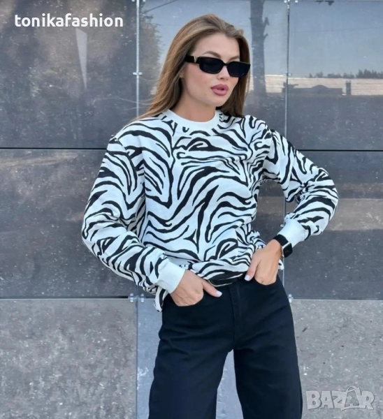 Памучен суитшърт в тигров принт , снимка 1