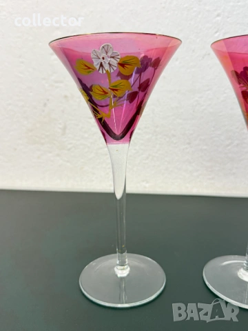 Винтидж рисувани чаши за мартини. №8027, снимка 2 - Антикварни и старинни предмети - 53982156