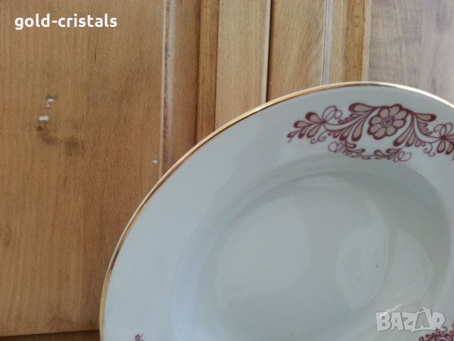 Стар български порцелан чинии дълбоки с златен кант, снимка 5 - Антикварни и старинни предмети - 34338361