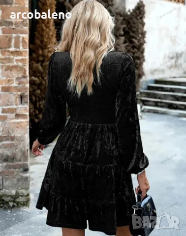 Дамска елегантна кадифена рокля с кръгло деколте, 4цвята , снимка 15 - Рокли - 43491144