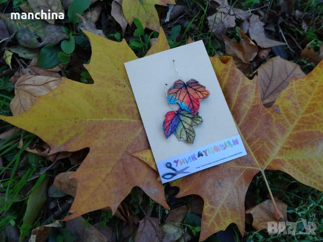 Текстилни обеци "Есенни листа", снимка 3 - Обеци - 30775367