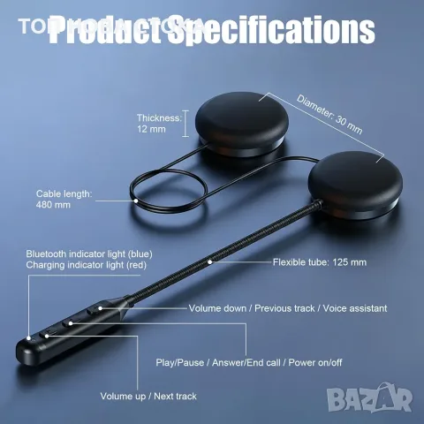 OBEST BT5.3 Мотоциклетни Bluetooth слушалки, комплект за каска , снимка 3 - Безжични слушалки - 55989448
