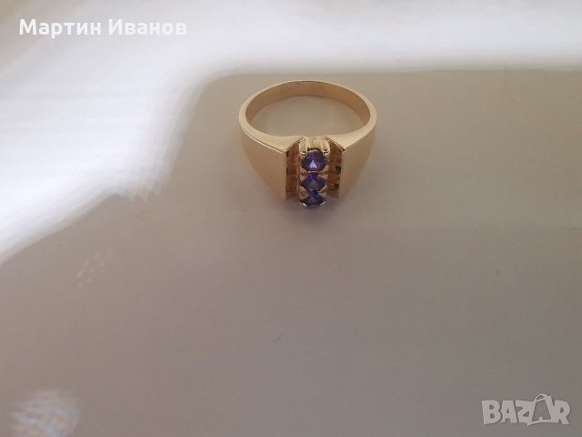 Златен пръстен с лилав аметист , снимка 5 - Пръстени - 30283686