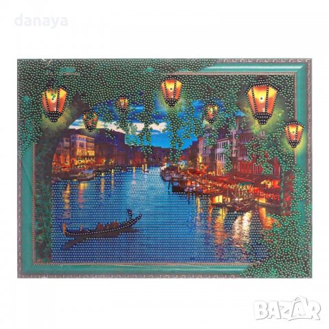 3376 Диамантен гоблен с дървена рамка Нощ/Лебеди 30x40cm, снимка 3 - Декорация за дома - 39741860