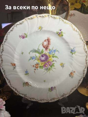 Nевероятно красиво немско плато с майсенски ръчно нарисувани подглазурно букети и цветя Код P1627, снимка 13 - Сервизи - 52917293