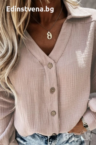 Дамска риза с дълъг ръкав в бледорозов цвят | Разпродажба! Последен размер XXL!, снимка 4 - Ризи - 53093487